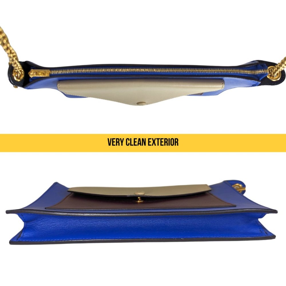 Celine Tri-Color Blue Leather Envelope Pocket Clutch on a Gold Chain - Picture 7 of 14
